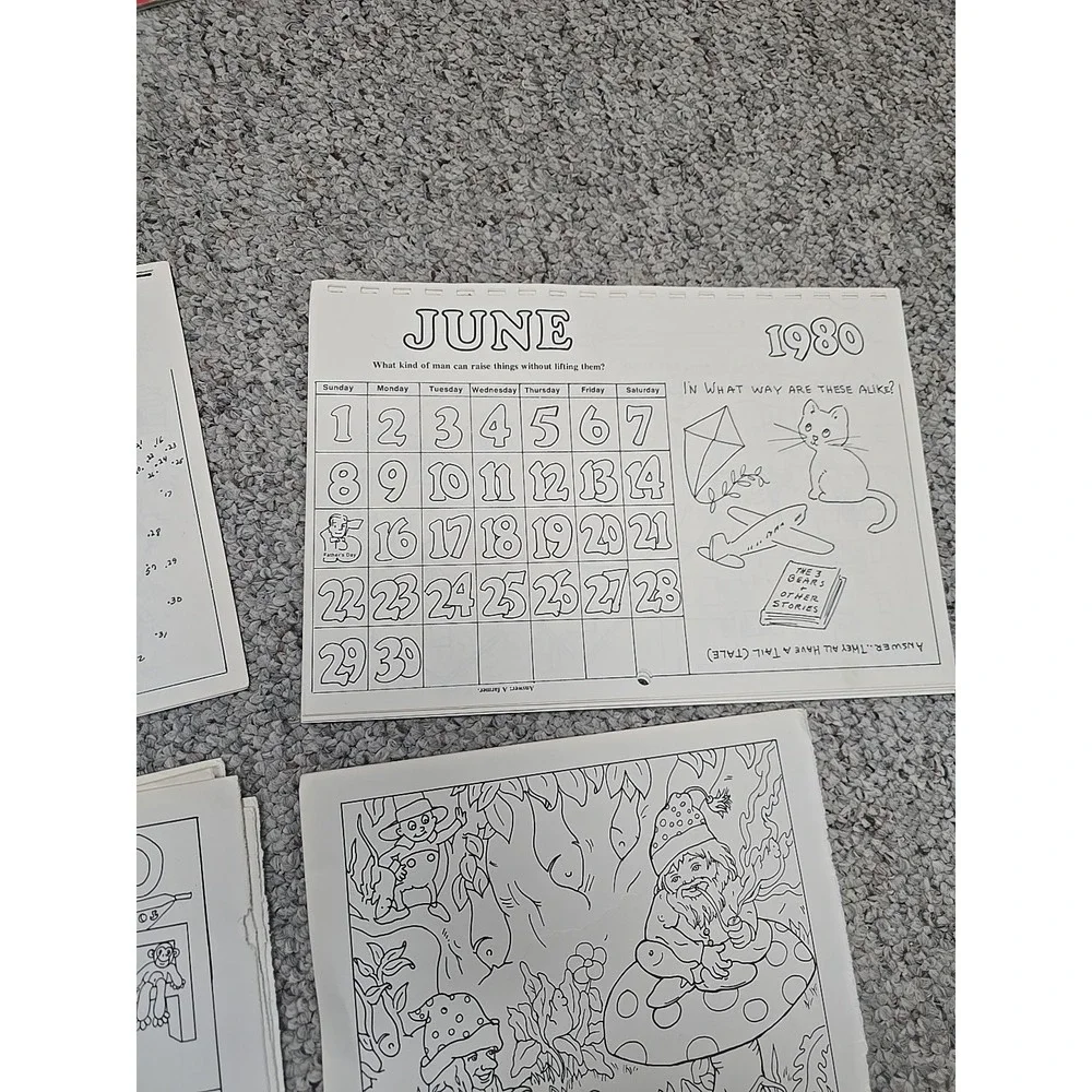 VTG Ephemera Junk Journal Calendar Gnome Nature Children's Coloring Sheets 19 Pg